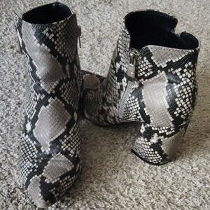 Marc Fisher Black and Grey Snakeskin Print Ankle Boots